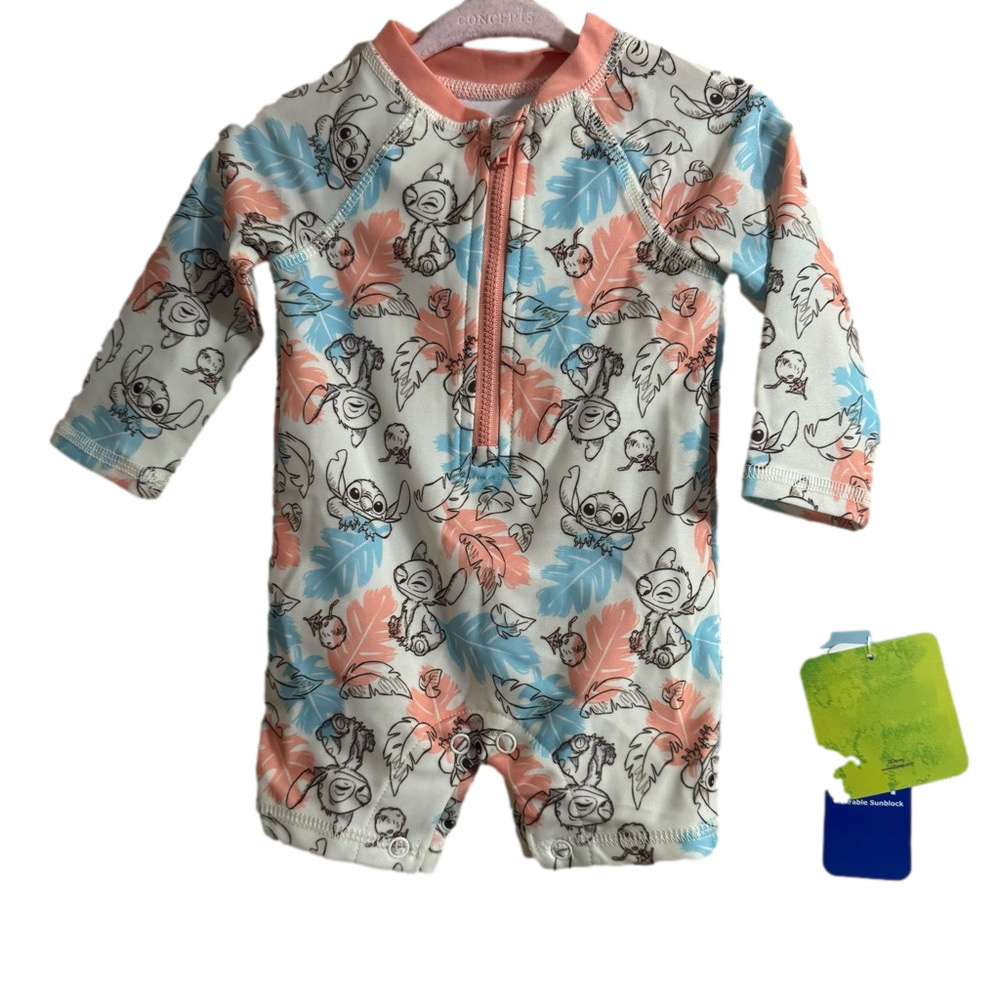 Disney Stitch coral & Blue Beach Romper Swim Suit